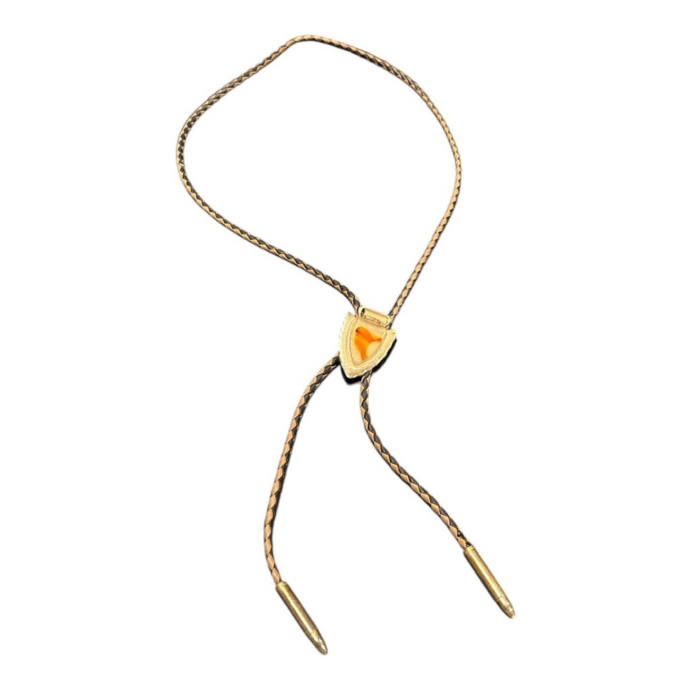 Western Bolero Braided Leather Tie Gold Tone Charm/Ends EE